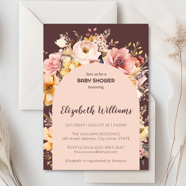  rosa peonies-flickduschinbjudan till babydusch inbjudningar (Blush pink and peach peonies watercolor girl baby shower invitation )