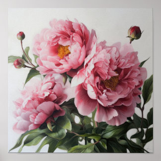 Rosa Peonies Flower Art Print Poster
