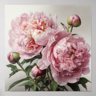 Rosa Peonies Flower Art Print Poster