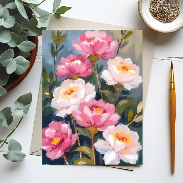 Rosa Peonies Flower Bouquet Vykort (Skapare uppladdad)