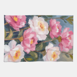 Rosa Peonies Flower Bouquet Watercolor Kökshandduk