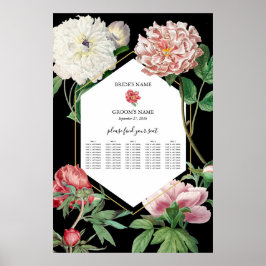 Rosa Peonies Flowers Bröllop Black Seths Chart Poster