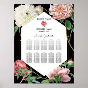 Rosa Peonies Flowers Bröllop Black Seths Chart Poster