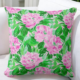 Rosa Peonies Flowers Mönster Kudde
