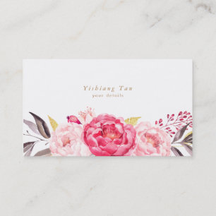 Rosa Peonies Flowers Watercolor Affärskort Visitkort