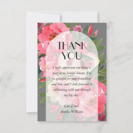 Rosa Peonies Grå Bröllopsdusch  Tack Kort