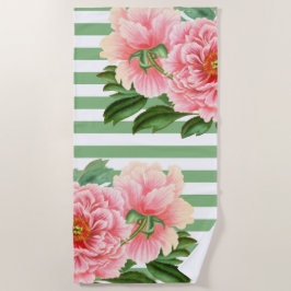 Rosa Peonies Grönt Rand