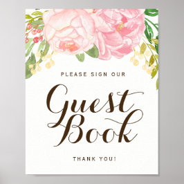 Rosa Peonies Guest Bok Sign (8x10) Poster