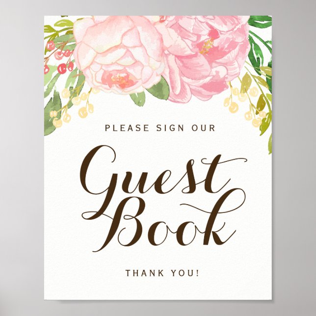 Rosa Peonies Guest Bok Sign (8x10) Poster (Framsidan)