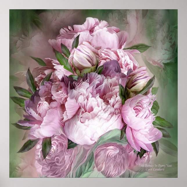 Rosa Peonies in Peony Vas - Sq-Art Poster/Skriv ut Poster (Framsidan)