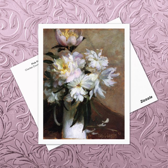 Rosa Peonies in Vas Charles Courtney Curran Vykort (Skapare uppladdad)