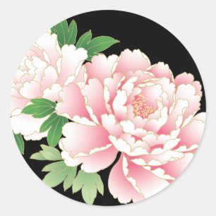 Rosa Peonies Japansk Blommigt Kimono Runt Klistermärke