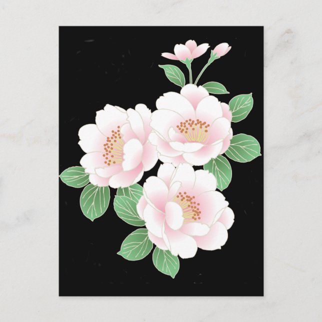 Rosa Peonies Japansk Blommigt Kimono Vykort (Framsida)