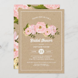Rosa Peonies Kraft Papper Möhippa Inbjudningar