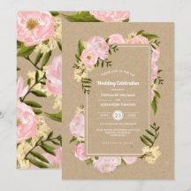  Rosa Peonies Kraft Papper Rustic Bröllop