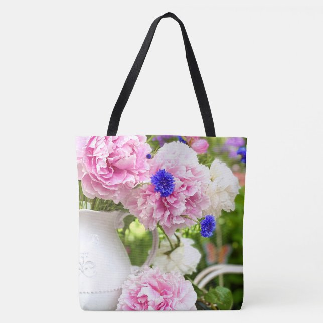 Rosa Peonies Large Tote Bag Tygkasse (Framsida)