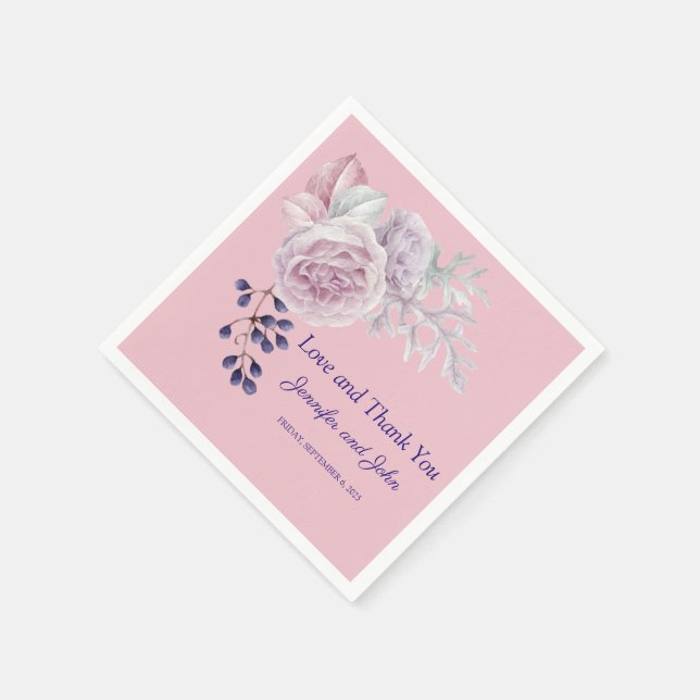 Rosa Peonies Lila Geometric Ram Bröllop Pappersservett (Hörn)