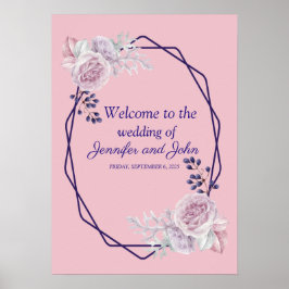 Rosa Peonies Lila Geometrisk Ram Bröllop Välkommen Poster