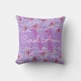 Rosa Peonies Lila Monogram Blommigt Kudde