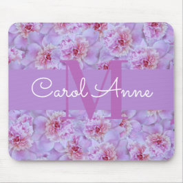 Rosa Peonies Lila Monogram Blommigt Musmatta