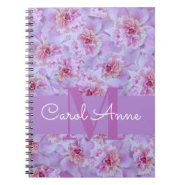 Rosa Peonies Lila Monogram Spiral fotopatbok för b Anteckningsbok