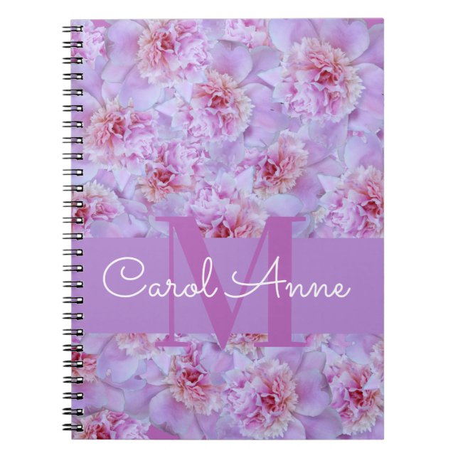 Rosa Peonies Lila Monogram Spiral fotopatbok för b Anteckningsbok (Framsidan)