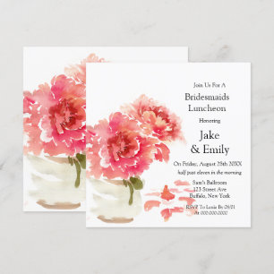 Rosa Peonies Mason Burk Bridesmaids Luncheon Inbjudningar