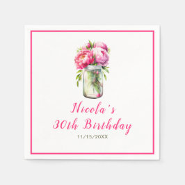 Rosa Peonies Mason Burk födelsedag Pappersservett