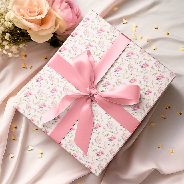 Rosa Peonies Med Bambu Blad Mönster Presentpapper (A great gift wrap for all occasions. )