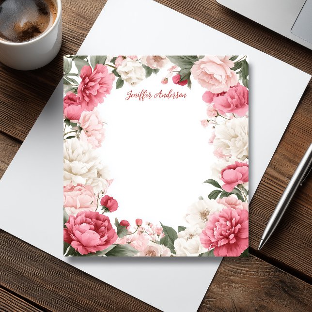 Rosa Peonies Modern Blommigt Anteckningsblock (Pink Peonies Modern Floral Notepad)