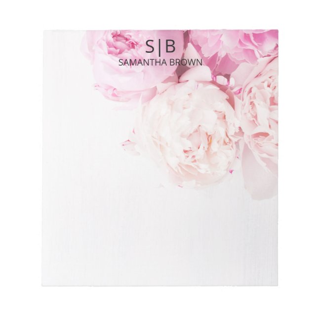 Rosa Peonies Monogram Feminine Modern mall Anteckningsblock (Framsida)