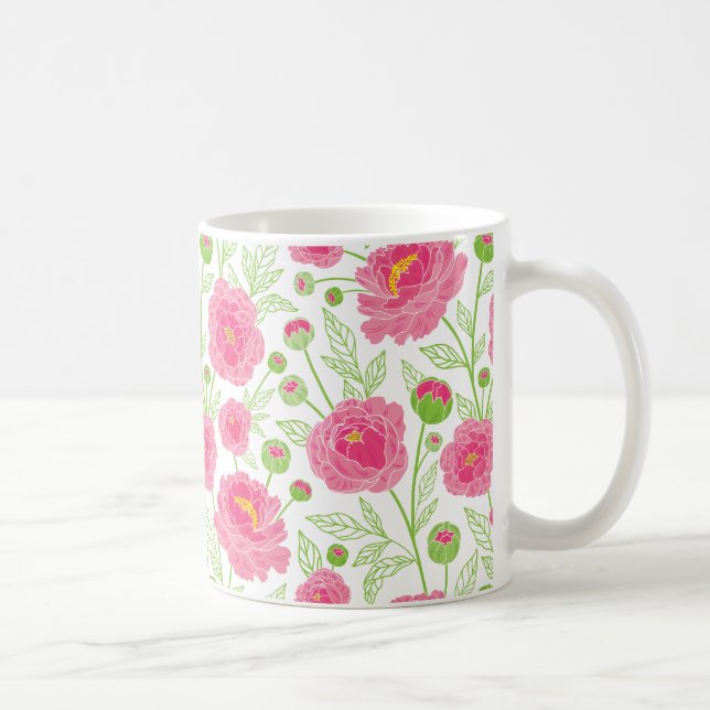 Rosa Peonies Mönster Kaffemugg (Höger)