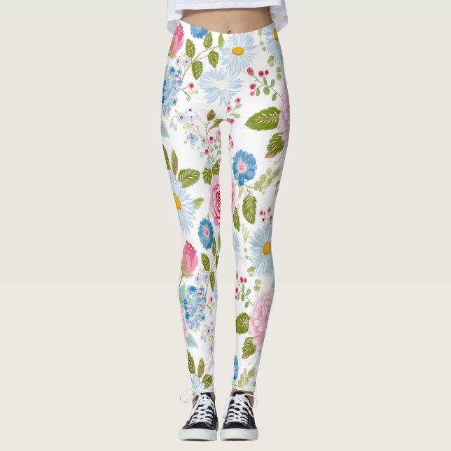 Rosa Peonies Mönster  Leggings (Framsida)