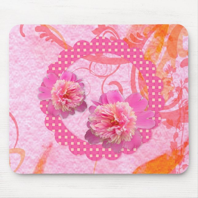 Rosa Peonies Mousepad Musmatta (Framsidan)