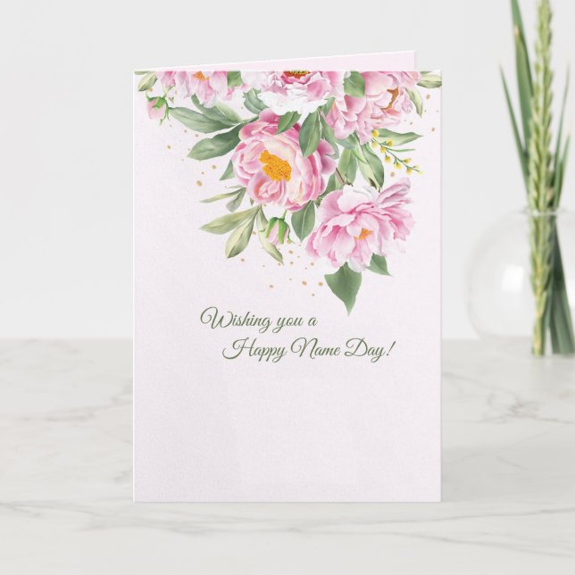 Rosa Peonies Namn Day Card Kort (Framsida)
