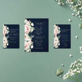 Rosa Peonies Navy Background Bröllop Inbjudningar