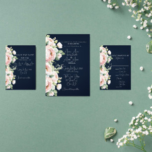 Rosa Peonies Navy Background Bröllop Inbjudningar