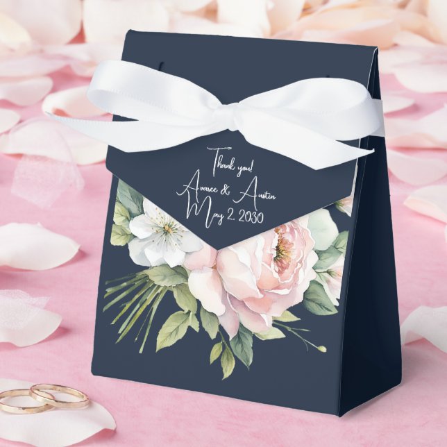 Rosa Peonies Navy Background Bröllop Presentaskar (Bröllop)