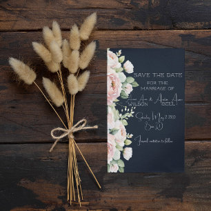 Rosa Peonies Navy Background Bröllop spara datum Tilläggskort