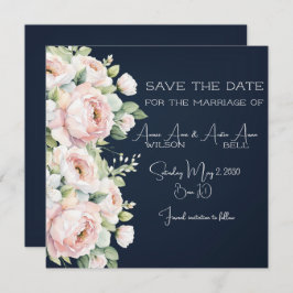 Rosa Peonies Navy Background Bröllop Spara Datumet