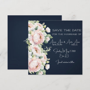 Rosa Peonies Navy Background Bröllop Spara Datumet