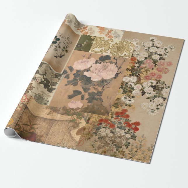 Rosa Peonies och Ro Antique Art Presentpapper (Utrullad)