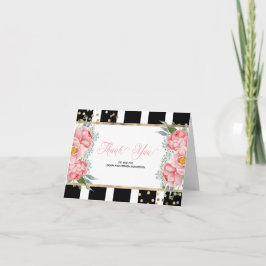 Rosa peonies och svarta ränder Elegant Tacksamhet Tack Kort