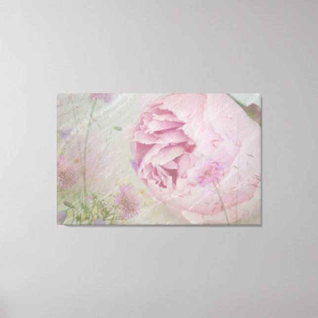 Rosa Peonies och Wildblommor Canvastryck (Framsida)