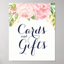 Rosa Peonies on Blue Cards and Gifts Sign (8x10) Poster