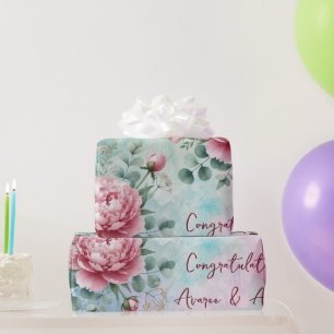 Rosa Peonies on Blue/Rosa Bröllop/Shower Presentpapper