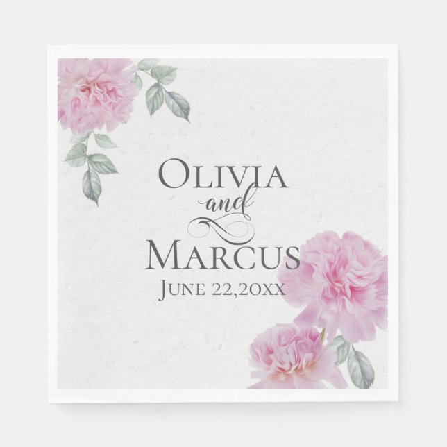 Rosa Peonies på Ris Papprare Struktur Pappersservett (Framsidan)