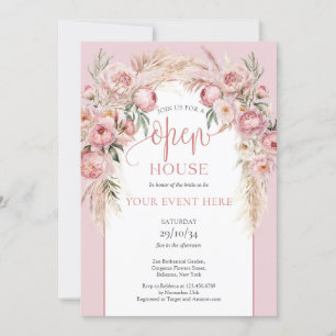  rosa peonies pampas boho arch Open House Inbjudningar