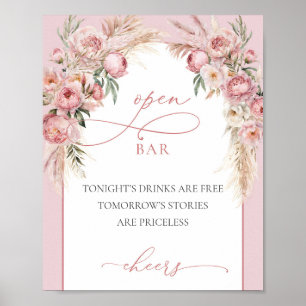 rosa peonies pampas boho arch open pub poster