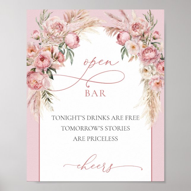  rosa peonies pampas boho arch open pub poster (Framsidan)